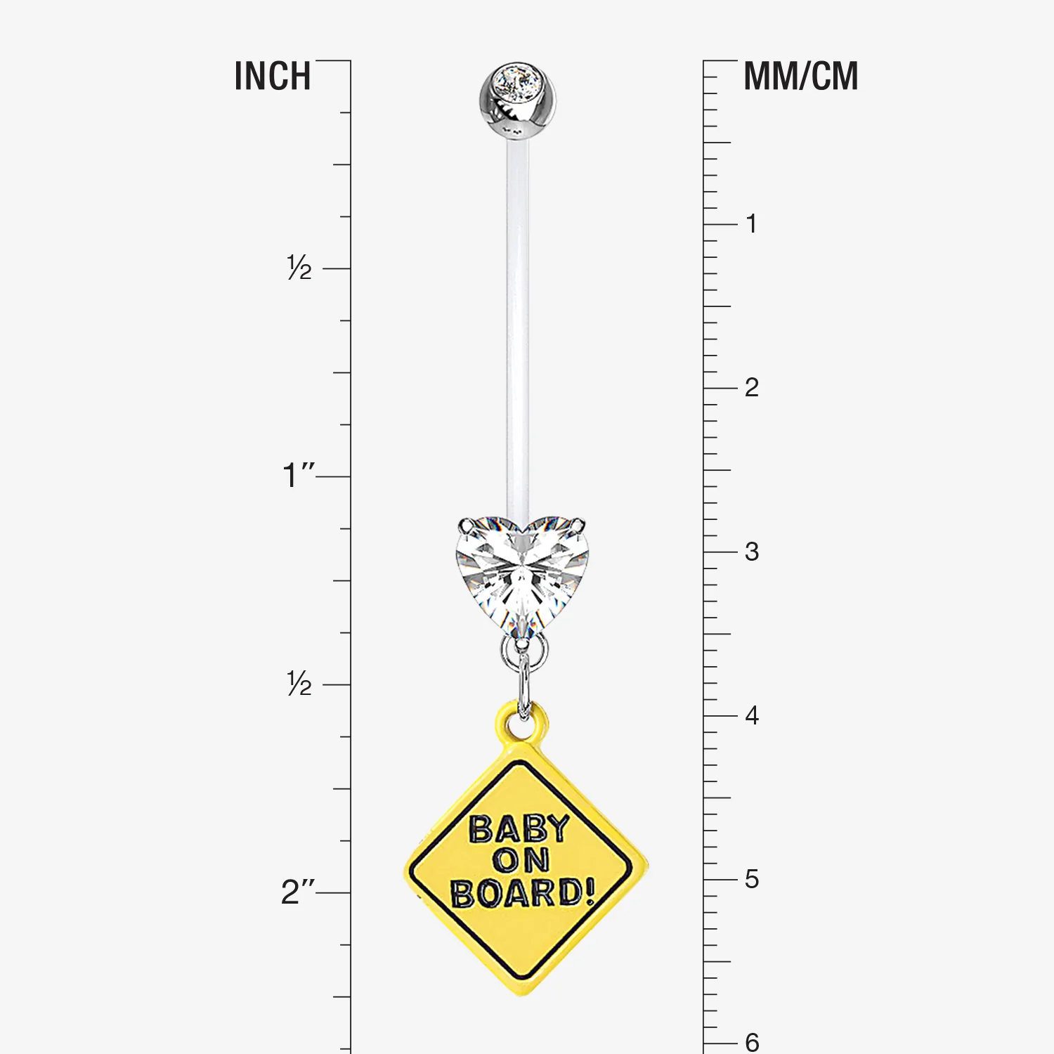 Heart Gem Sparkle Baby On Board Dangle Bio-Flex Pregnancy Belly Button Ring - Image 2