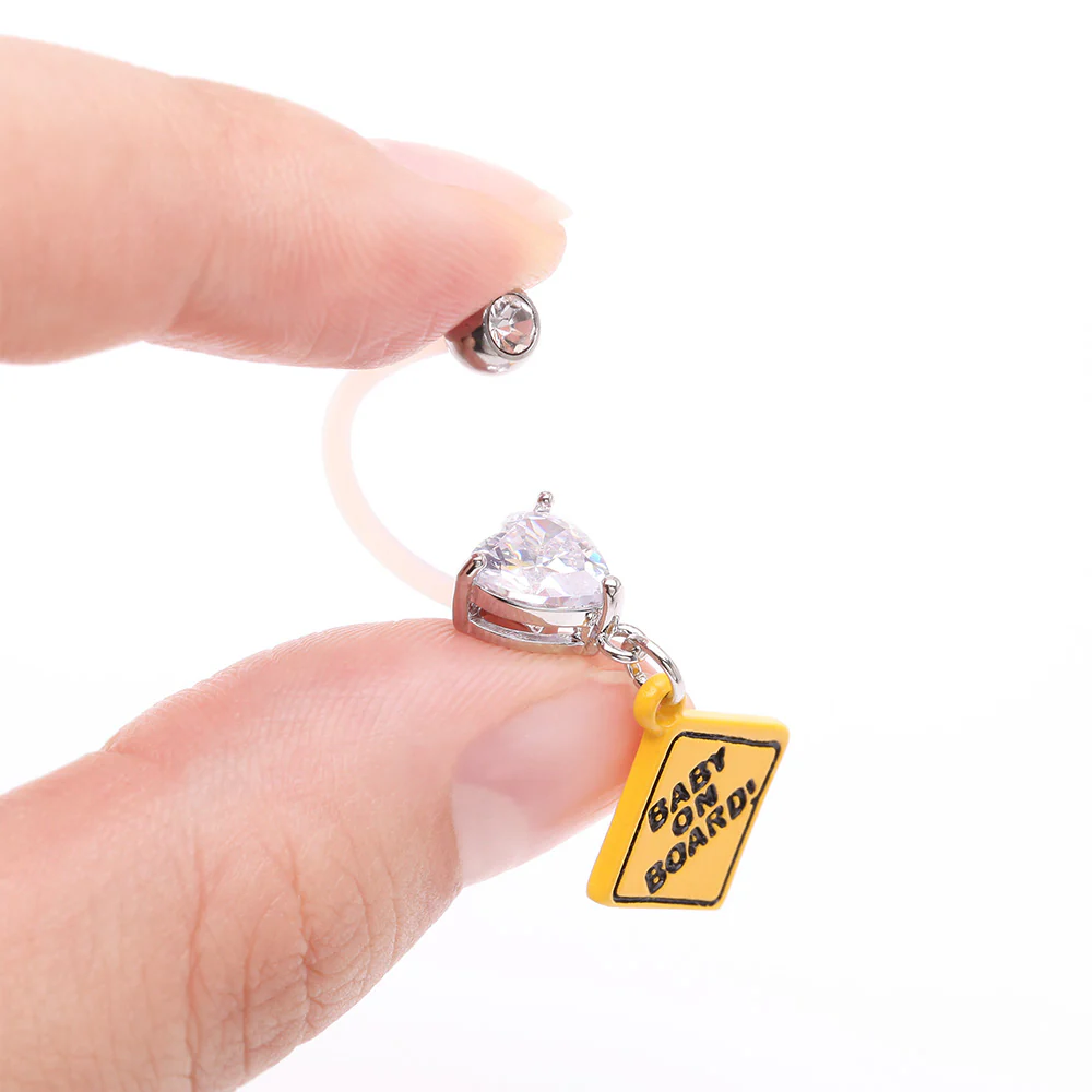 Heart Gem Sparkle Baby On Board Dangle Bio-Flex Pregnancy Belly Button Ring - Image 4