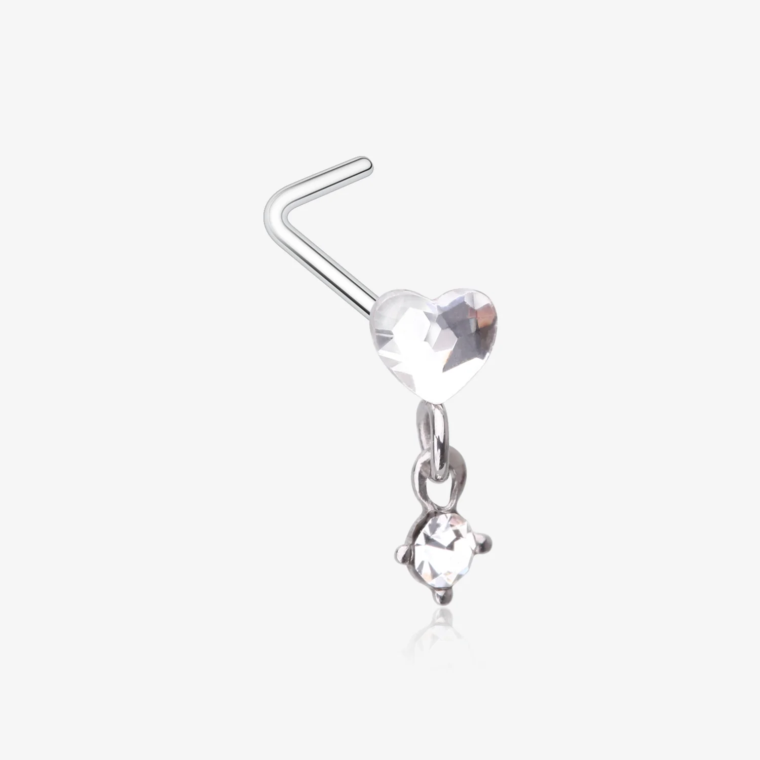 Heart Gem Sparkle Dangle L-Shaped Nose Ring