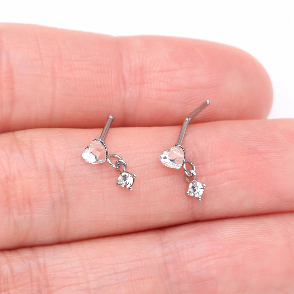 Heart Gem Sparkle Dangle L-Shaped Nose Ring - Image 4