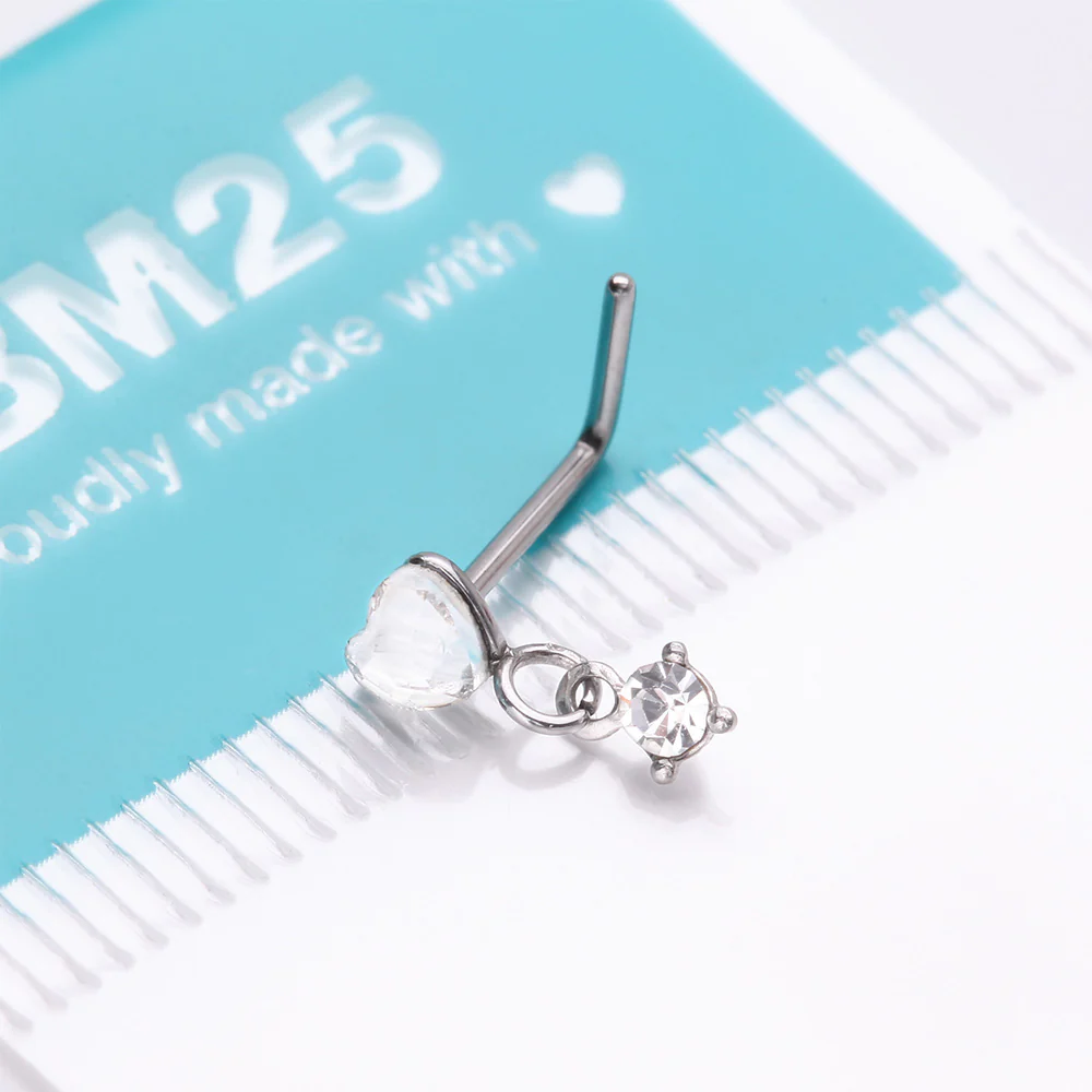 Heart Gem Sparkle Dangle L-Shaped Nose Ring - Image 5