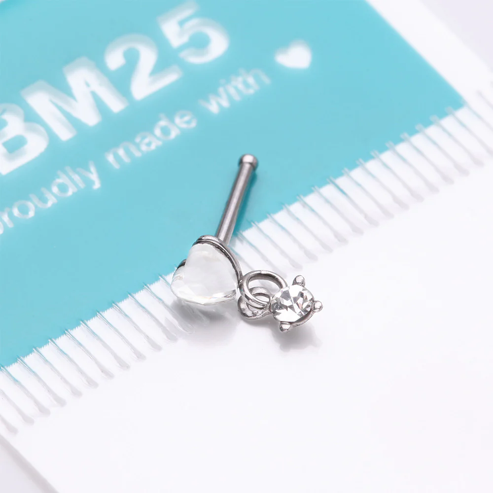 Heart Gem Sparkle Dangle Nose Stud Ring - Image 5