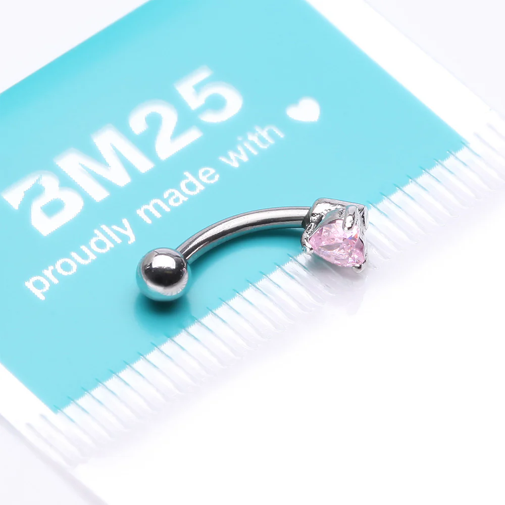 Heart Gem Sparkle Prong Curved Barbell - Image 4