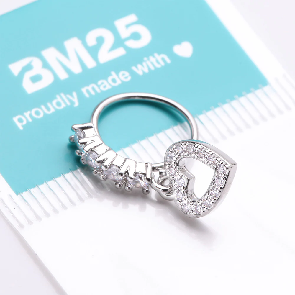 Heart Loop Sparkle Dangle Multi-Gem Lined Bendable Hoop Ring - Image 4