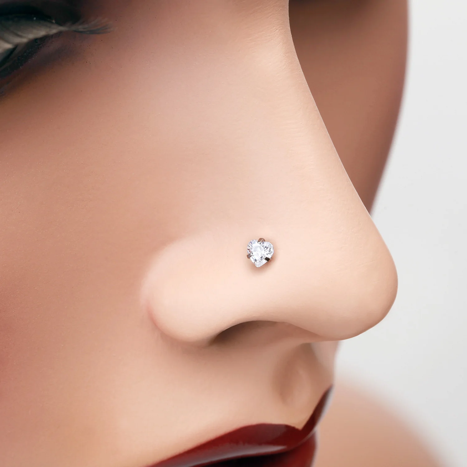 Heart Prong Set Gem Top L-Shaped Nose Ring - Image 2