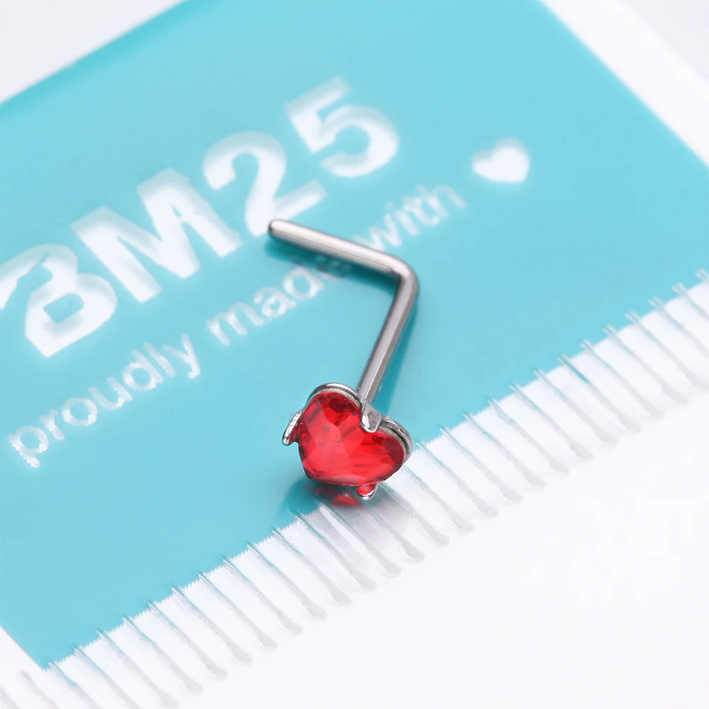 Heart Sparkle Gem L-Shaped Nose Ring - Image 5