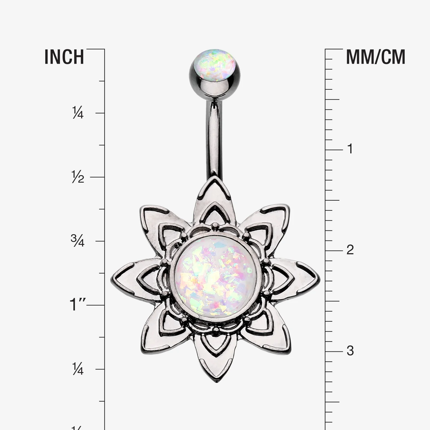 Hematite Starburst Opal Sparkle Flower Belly Button Ring - Image 2