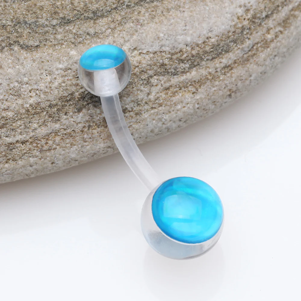 Holographic Acrylic Ball Bio Flexible Shaft Belly Button Ring - Image 3