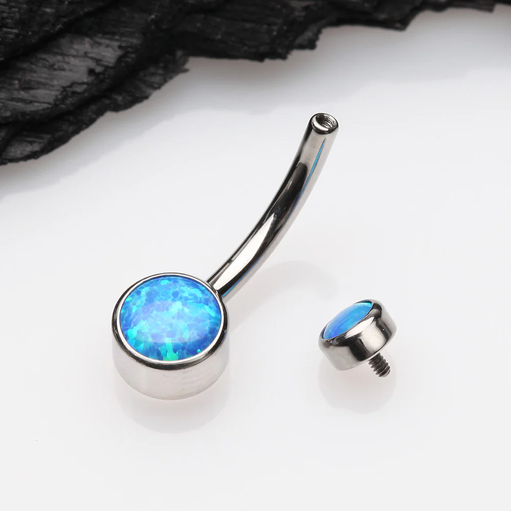Implant Grade Fire Opal Titanium Internally Threaded Bezel Set Belly Button Ring - Image 4
