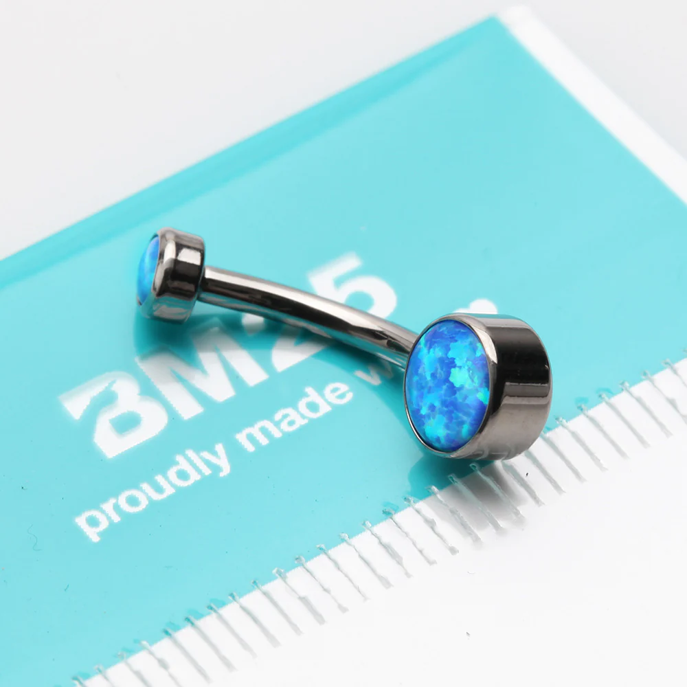 Implant Grade Fire Opal Titanium Internally Threaded Bezel Set Belly Button Ring - Image 5