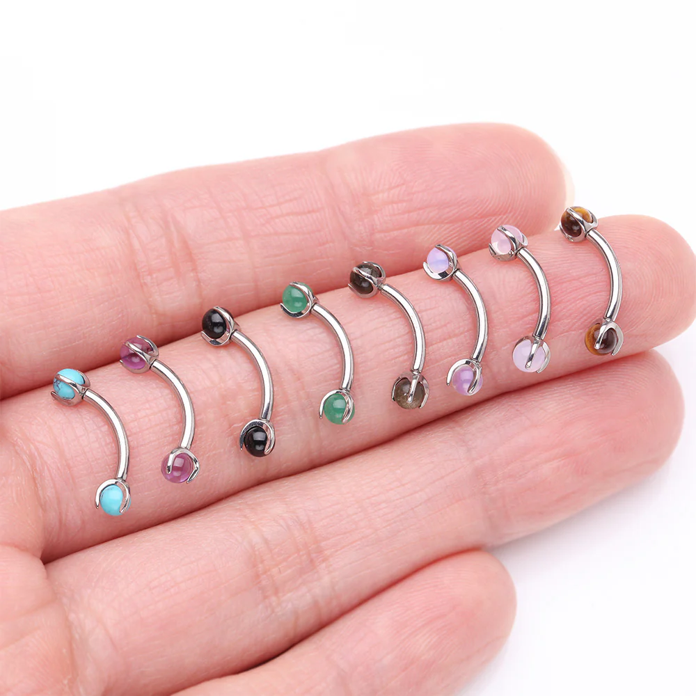 Implant Grade Titanium Amethyst Stone Ball Claw Prong Internally Threaded Curved Barbell - Image 4