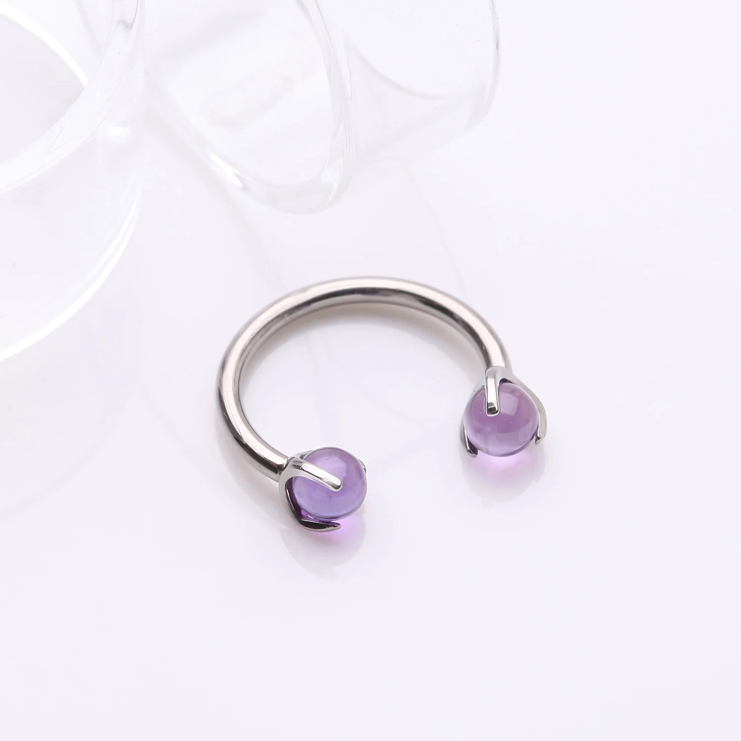 Implant Grade Titanium Amethyst Stone Ball Claw Prong Internally Threaded Horseshoe Barbell - Image 2