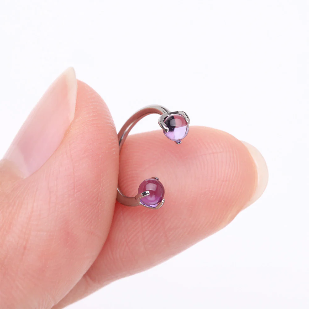 Implant Grade Titanium Amethyst Stone Ball Claw Prong Internally Threaded Horseshoe Barbell - Image 3