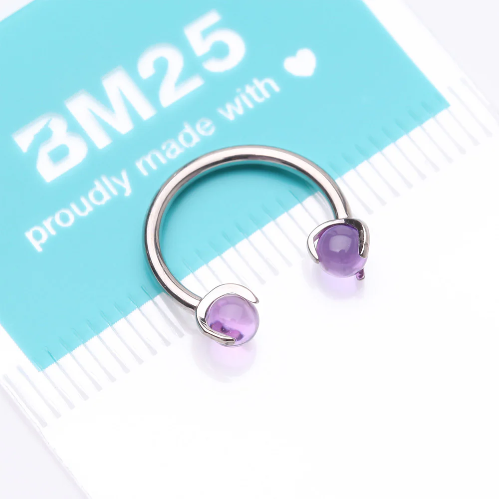 Implant Grade Titanium Amethyst Stone Ball Claw Prong Internally Threaded Horseshoe Barbell - Image 5