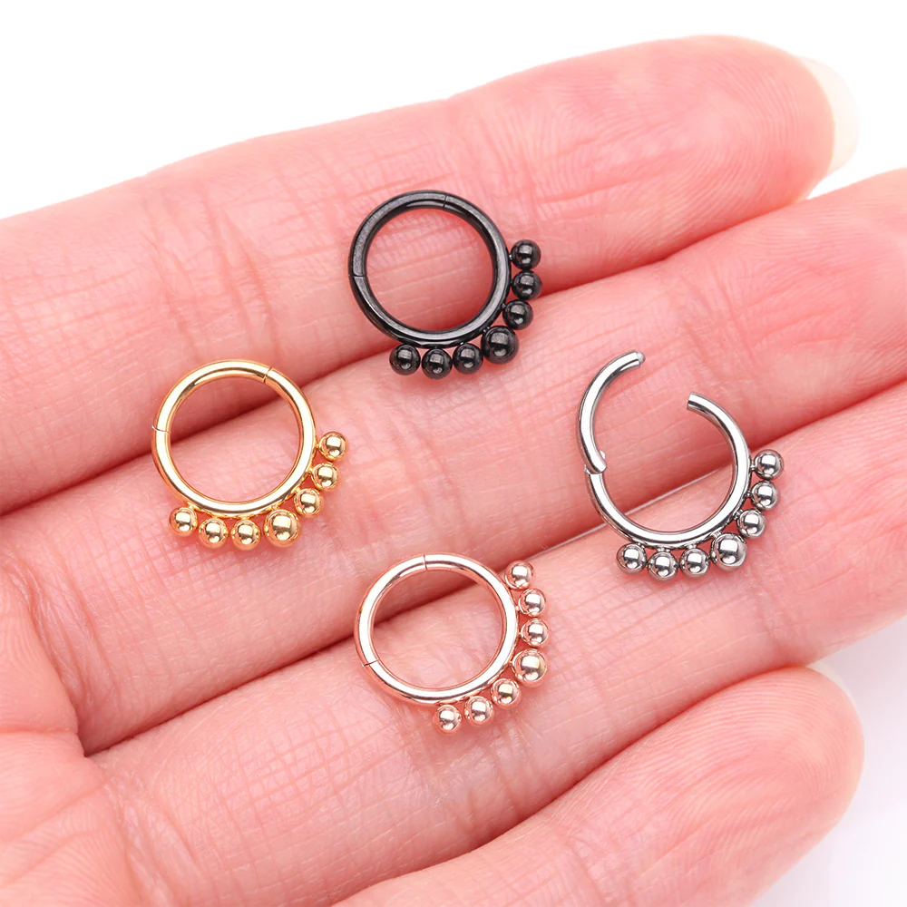 Implant Grade Titanium Bali Beads Clicker Hoop Ring - Image 4