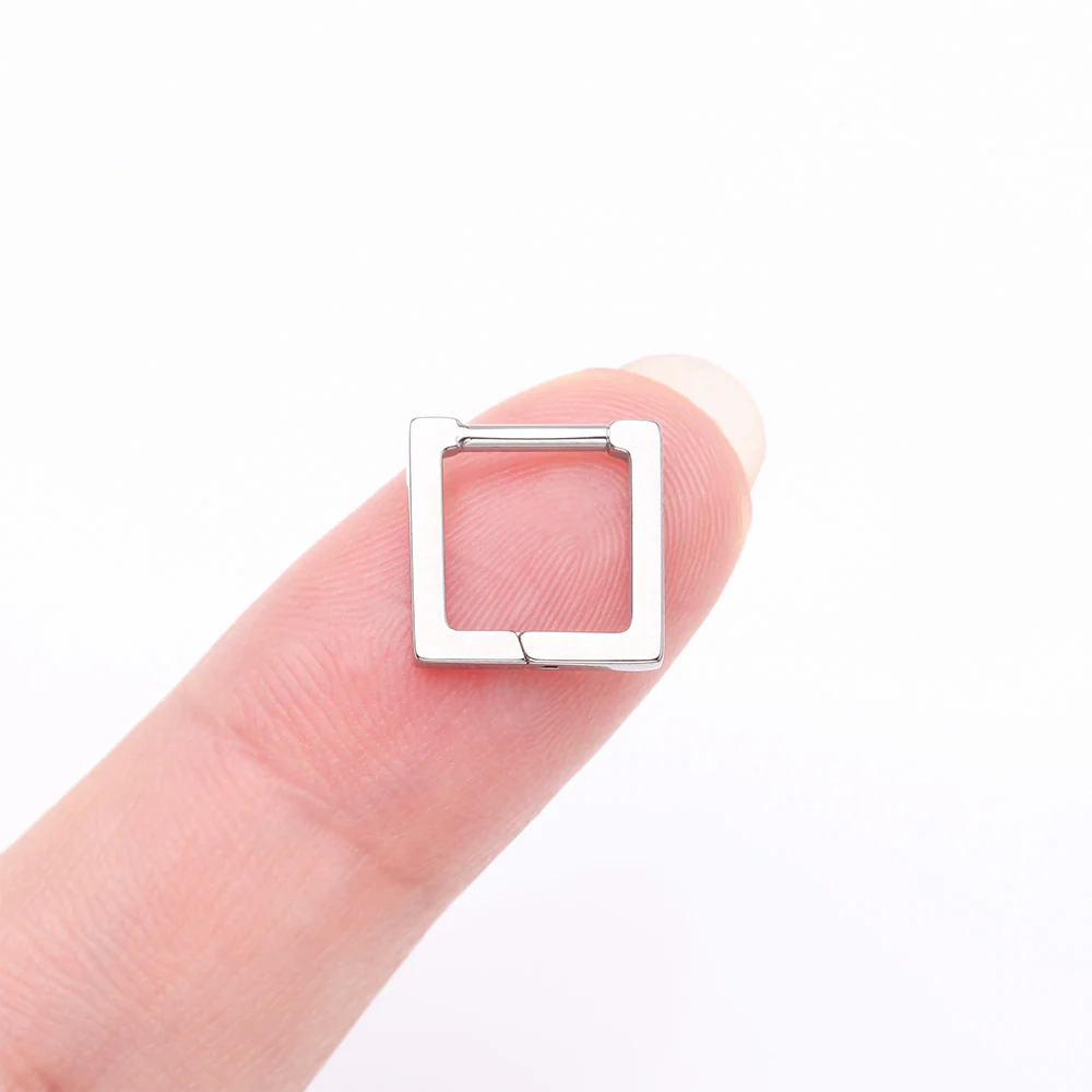 Implant Grade Titanium Basic Hollow Square Clicker Hoop Ring - Image 4