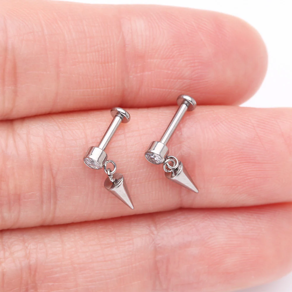 Implant Grade Titanium Bezel Gem Spike Cone Dangle Internally Threaded Flat Back Labret - Image 4