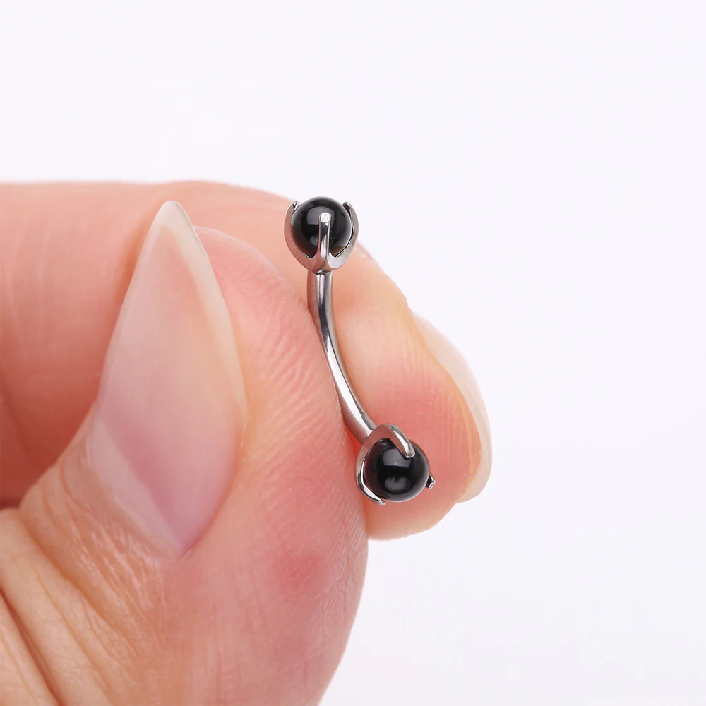 Implant Grade Titanium Black Onyx Stone Ball Claw Prong Internally Threaded Curved Barbell - Image 3