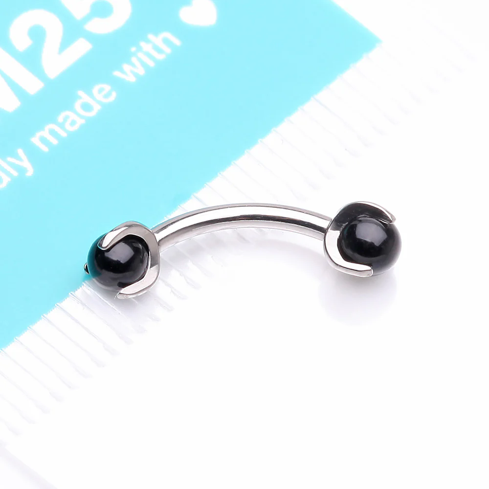 Implant Grade Titanium Black Onyx Stone Ball Claw Prong Internally Threaded Curved Barbell - Image 5