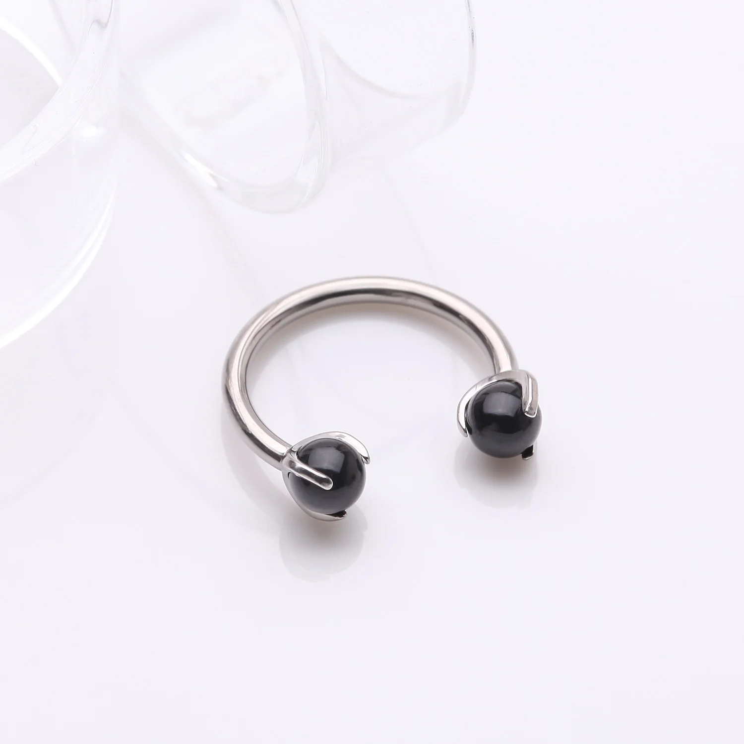 Implant Grade Titanium Black Onyx Stone Ball Claw Prong Internally Threaded Horseshoe Barbell - Image 2