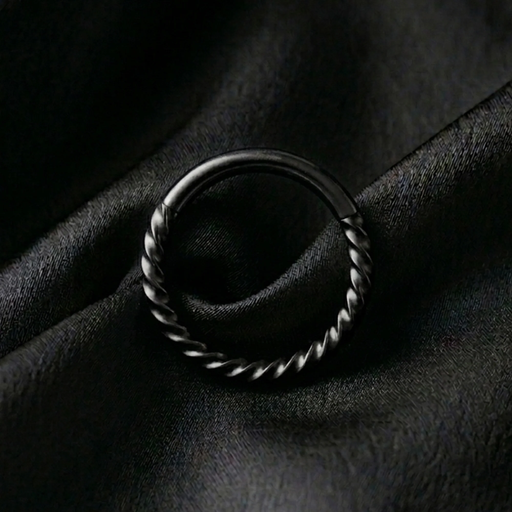 Implant Grade Titanium Black PVD Braided Rope Clicker Hoop Ring - Image 3