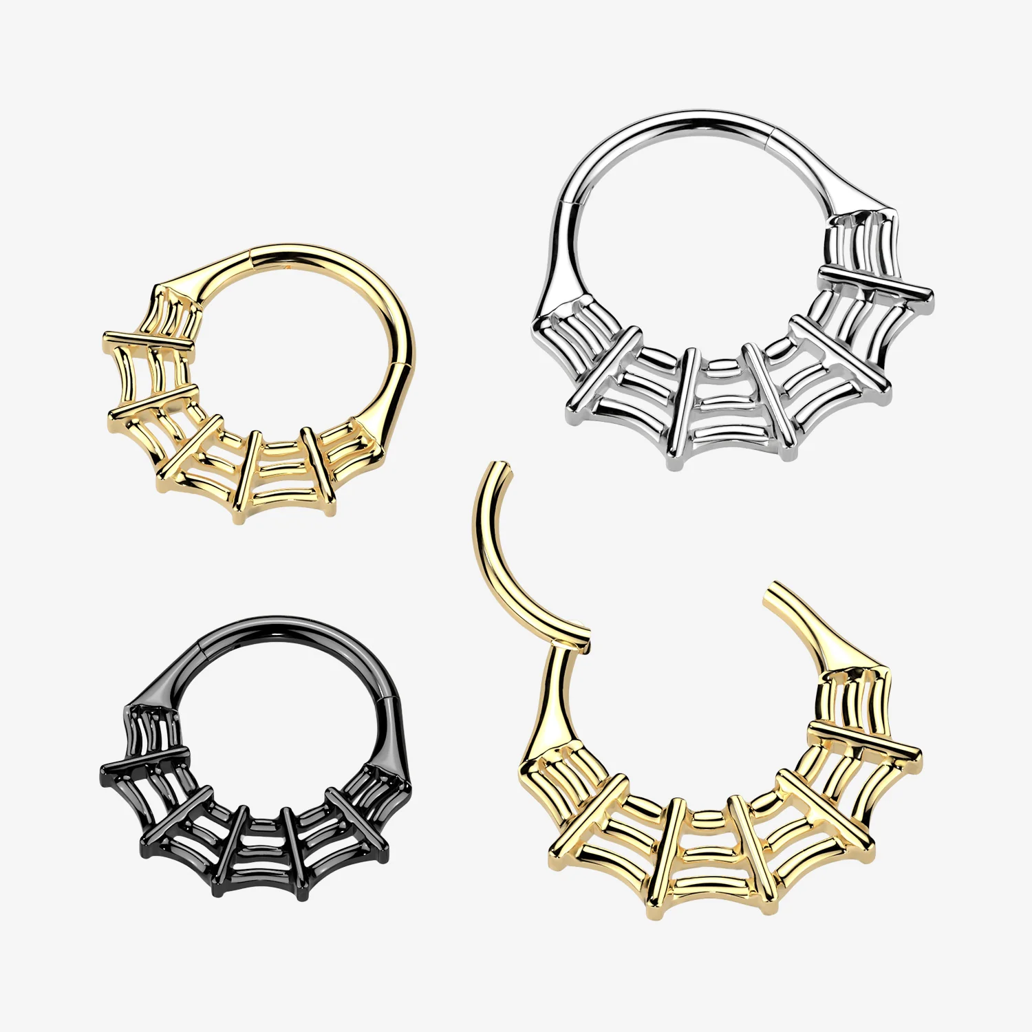 Implant Grade Titanium Black PVD Spider Web Clicker Hoop Ring - Image 2