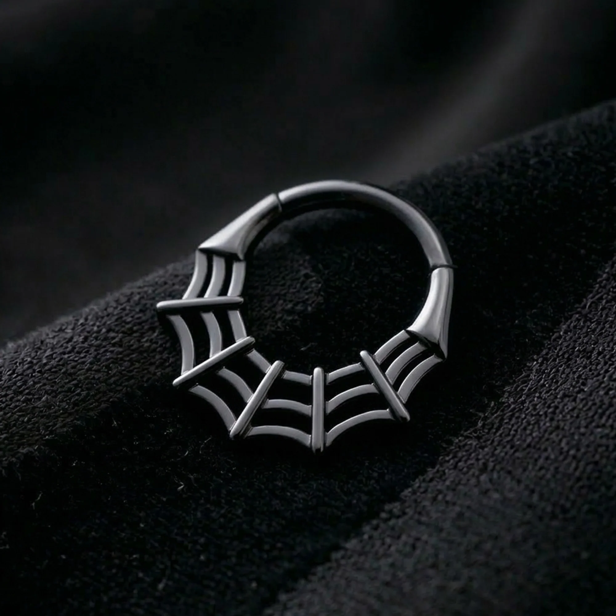 Implant Grade Titanium Black PVD Spider Web Clicker Hoop Ring - Image 3