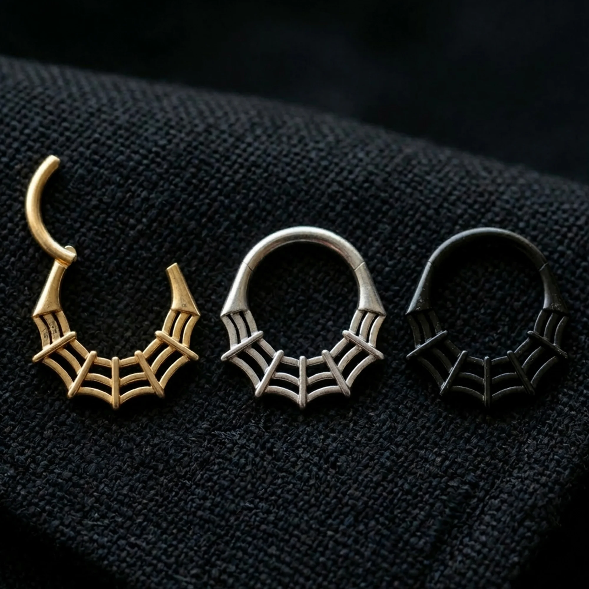 Implant Grade Titanium Black PVD Spider Web Clicker Hoop Ring - Image 4
