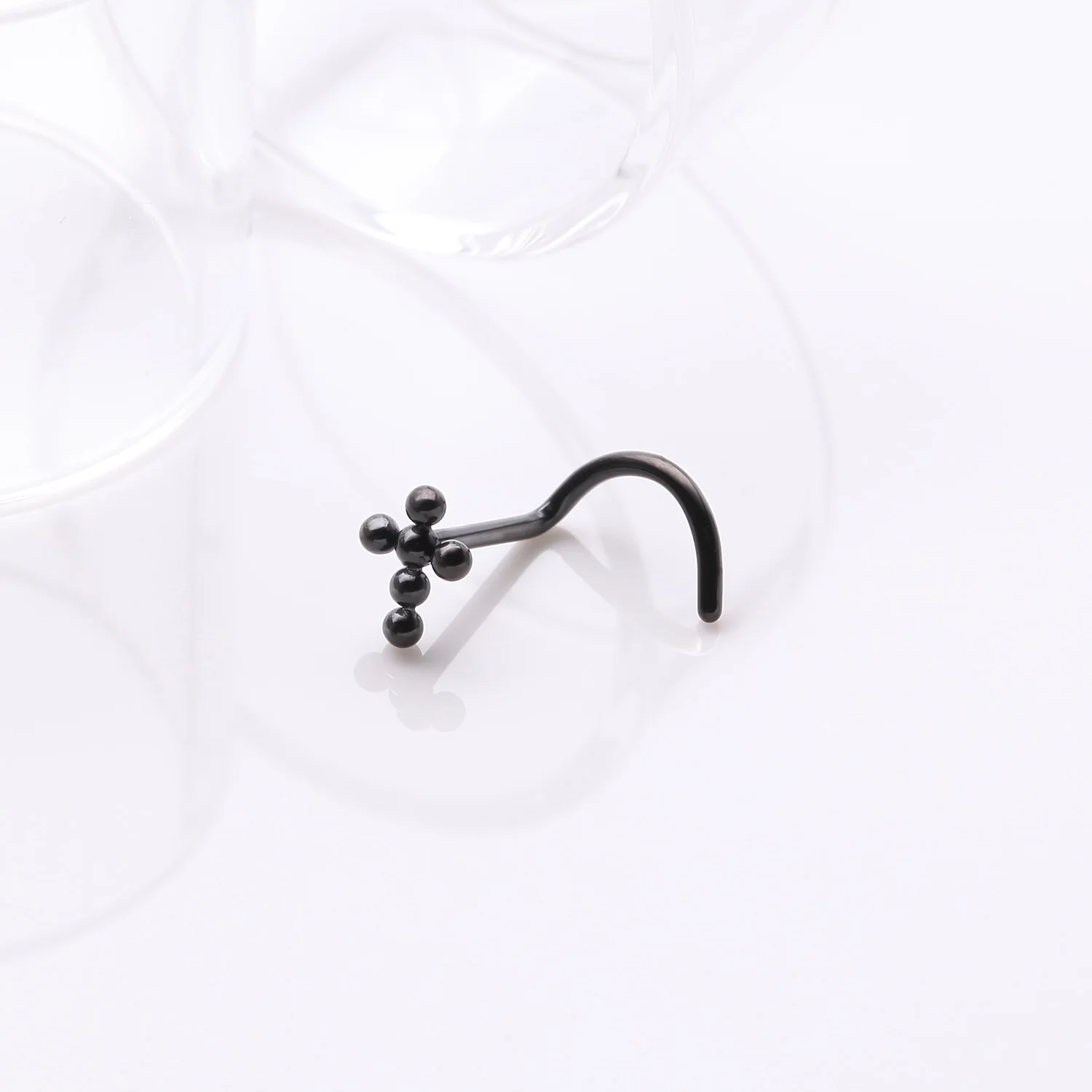 Implant Grade Titanium Blackline Beaded Cross Top Nose Screw Ring - Image 2