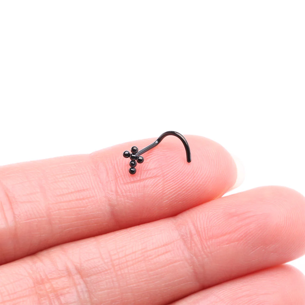 Implant Grade Titanium Blackline Beaded Cross Top Nose Screw Ring - Image 3