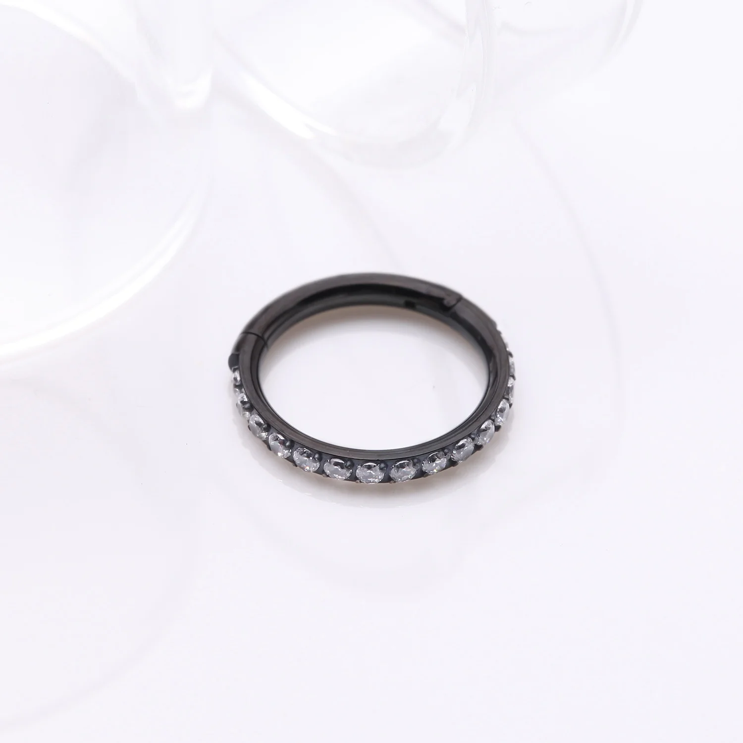 Implant Grade Titanium Blackline Brilliant Sparkle Gems Lined Clicker Hoop Ring - Image 2