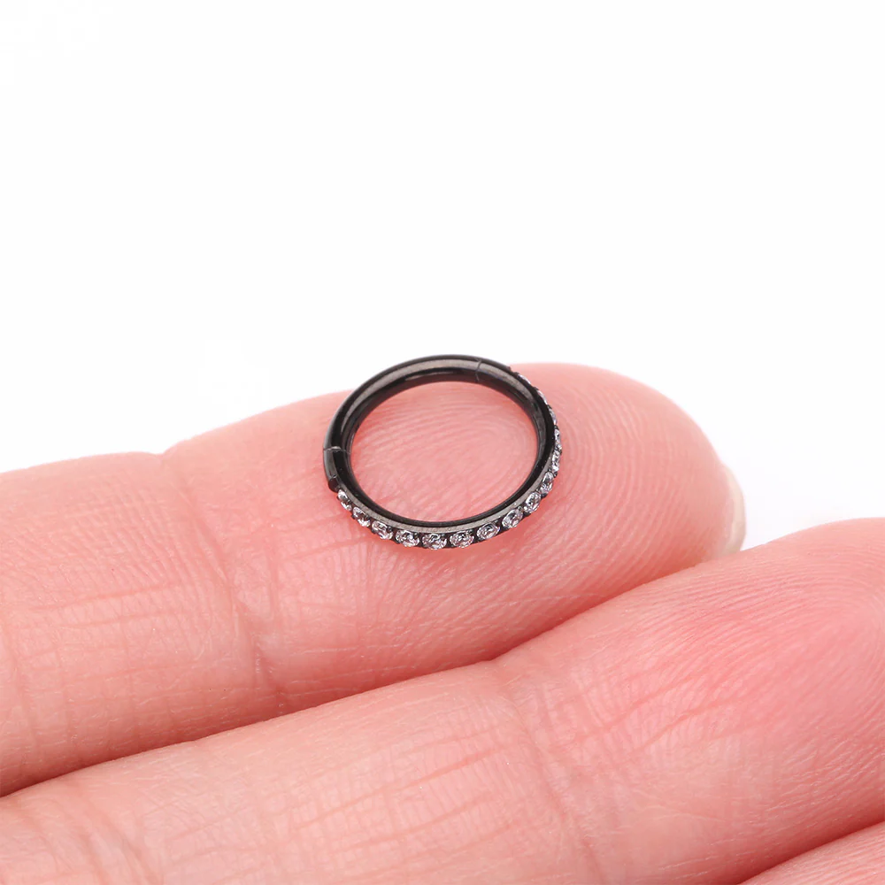 Implant Grade Titanium Blackline Brilliant Sparkle Gems Lined Clicker Hoop Ring - Image 3