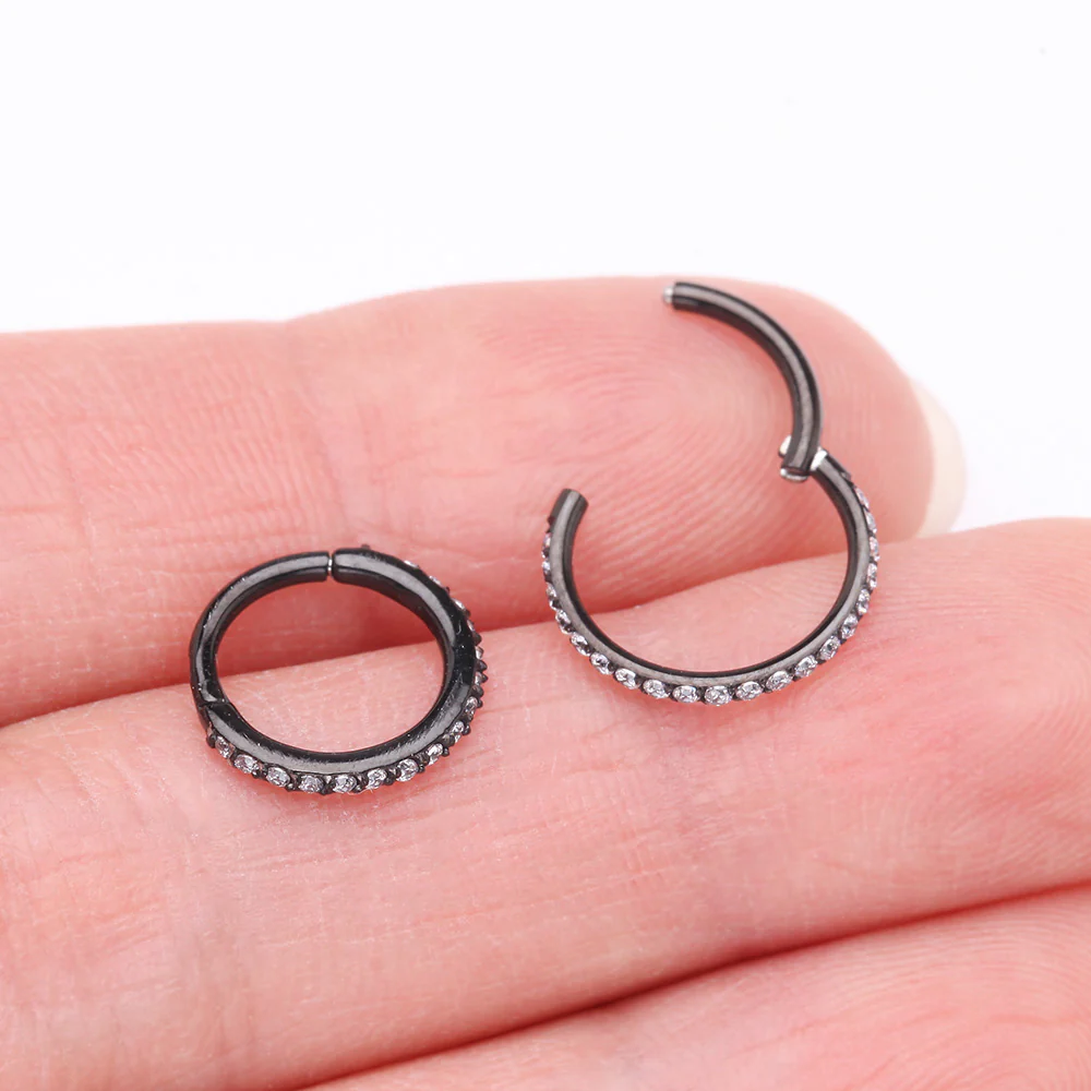 Implant Grade Titanium Blackline Brilliant Sparkle Gems Lined Clicker Hoop Ring - Image 4