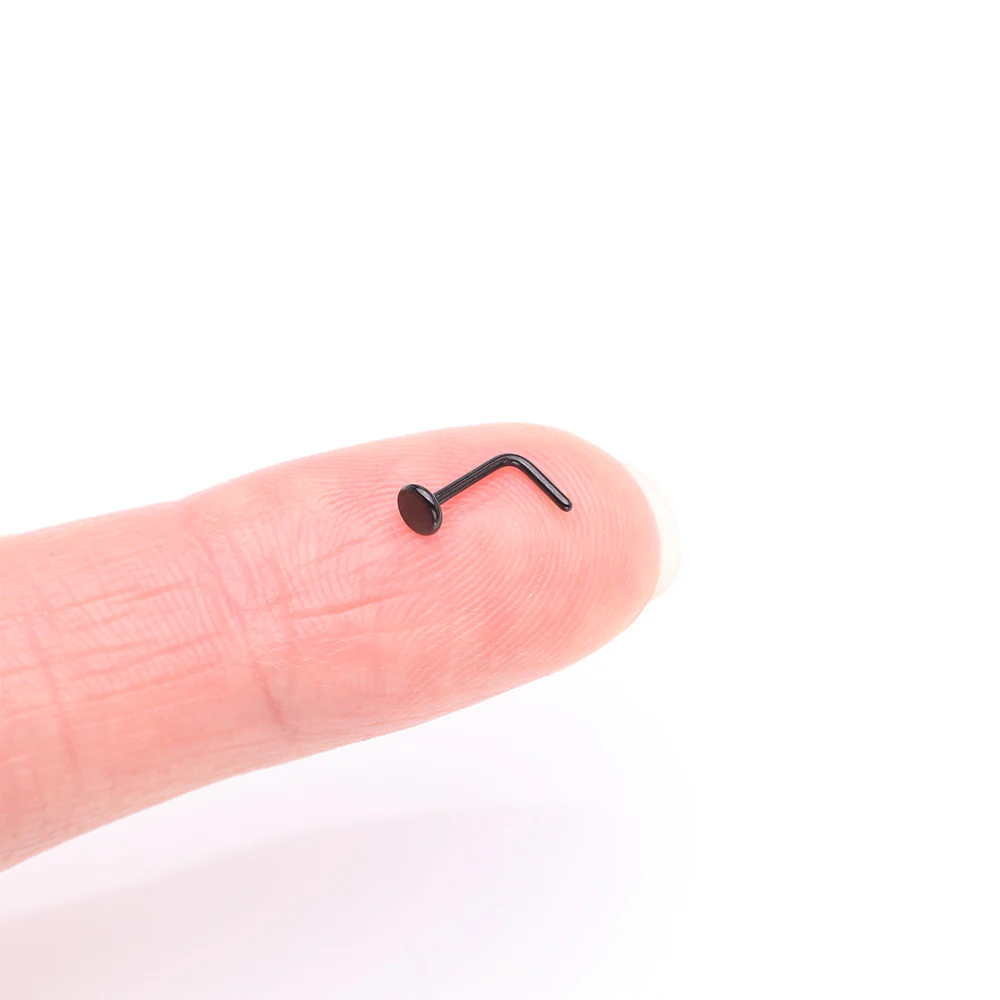Implant Grade Titanium Blackline Circle Icon L-Shaped Nose Ring - Image 3
