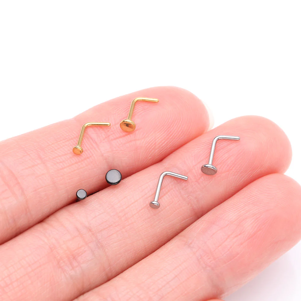 Implant Grade Titanium Blackline Circle Icon L-Shaped Nose Ring - Image 4
