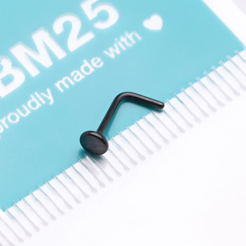 Implant Grade Titanium Blackline Circle Icon L-Shaped Nose Ring - Image 5