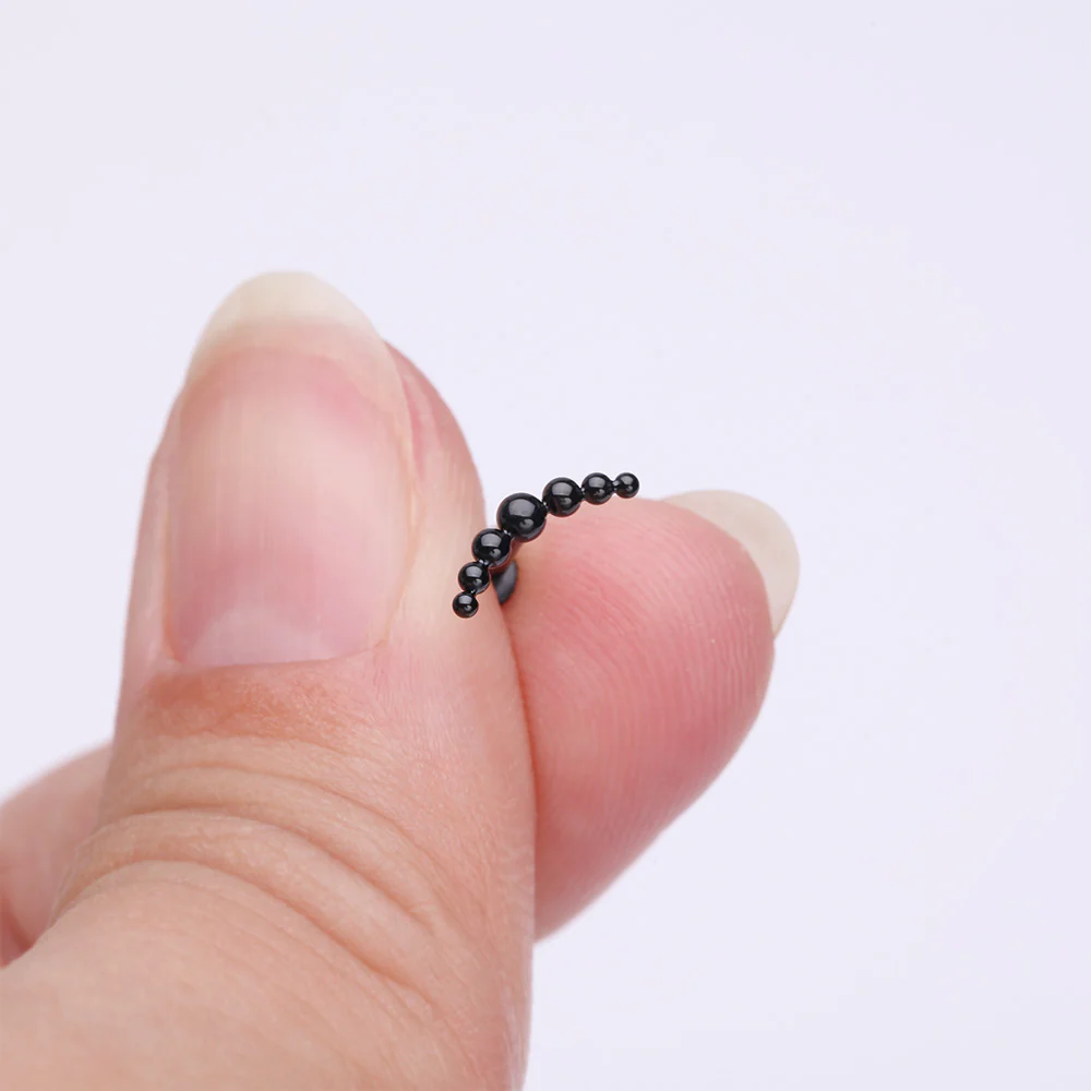 Implant Grade Titanium Blackline Crescent Arc Bali Beads Top Internally Threaded Flat Back Stud Labret - Image 3