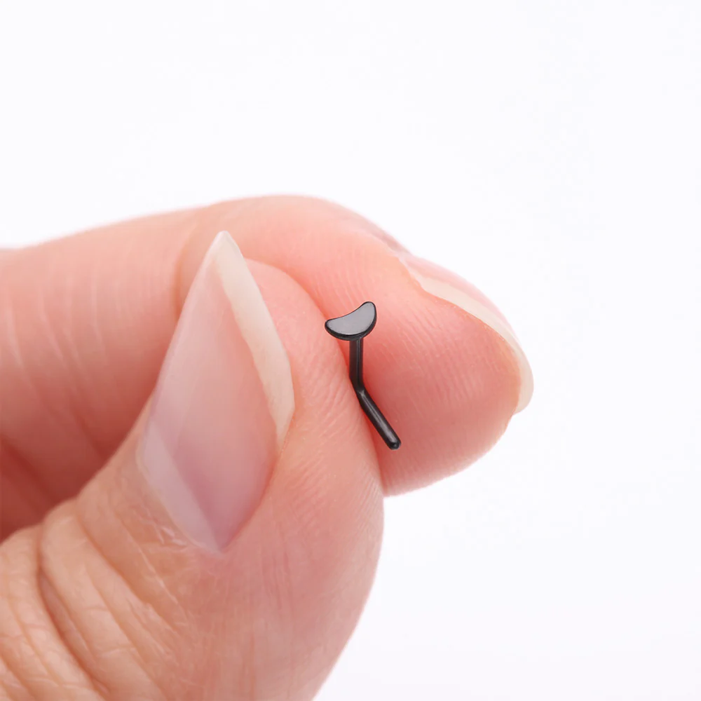 Implant Grade Titanium Blackline Crescent Moon Icon L-Shaped Nose Ring - Image 3
