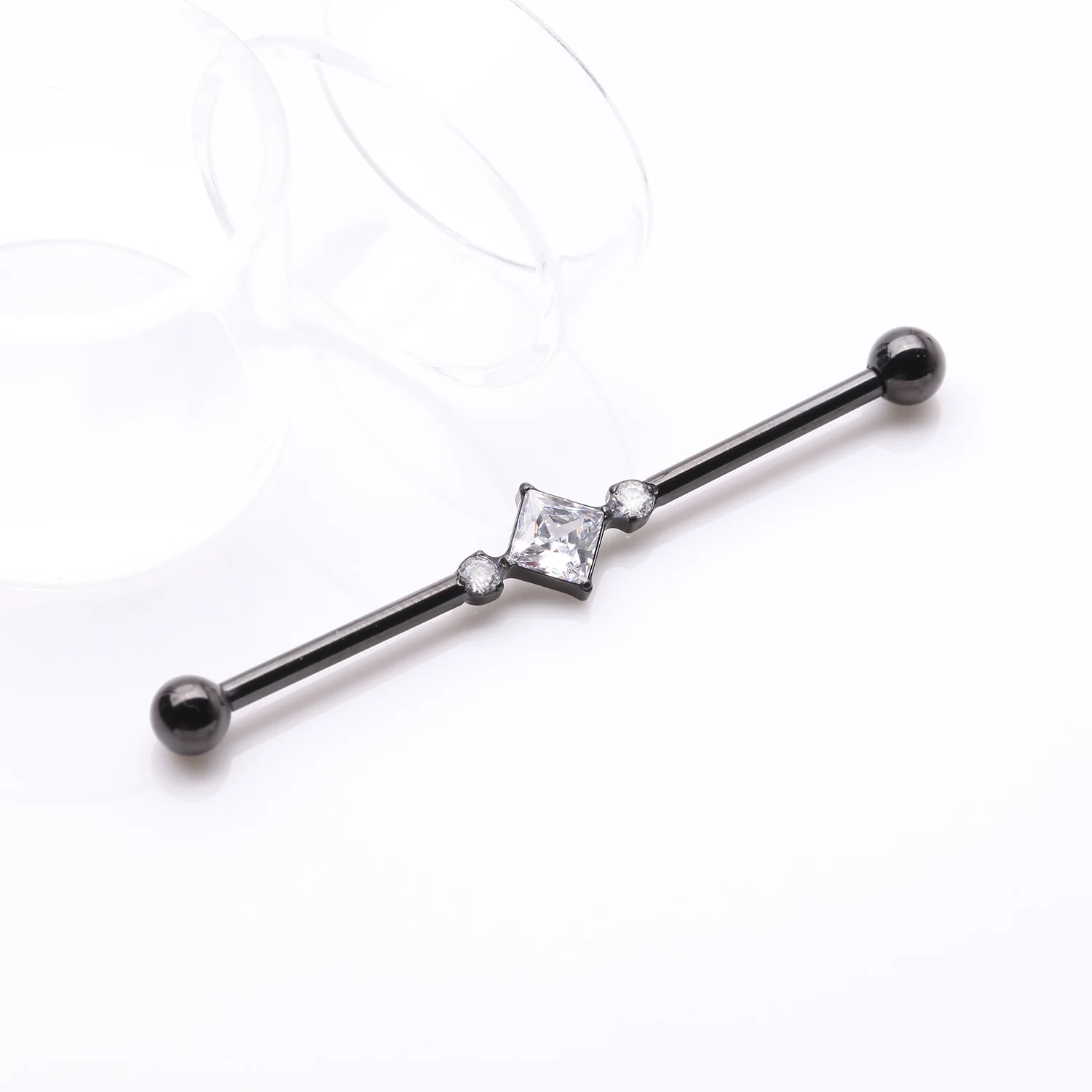 Implant Grade Titanium Blackline Diamante Sparkle Internally Threaded Industrial Barbell - Image 2
