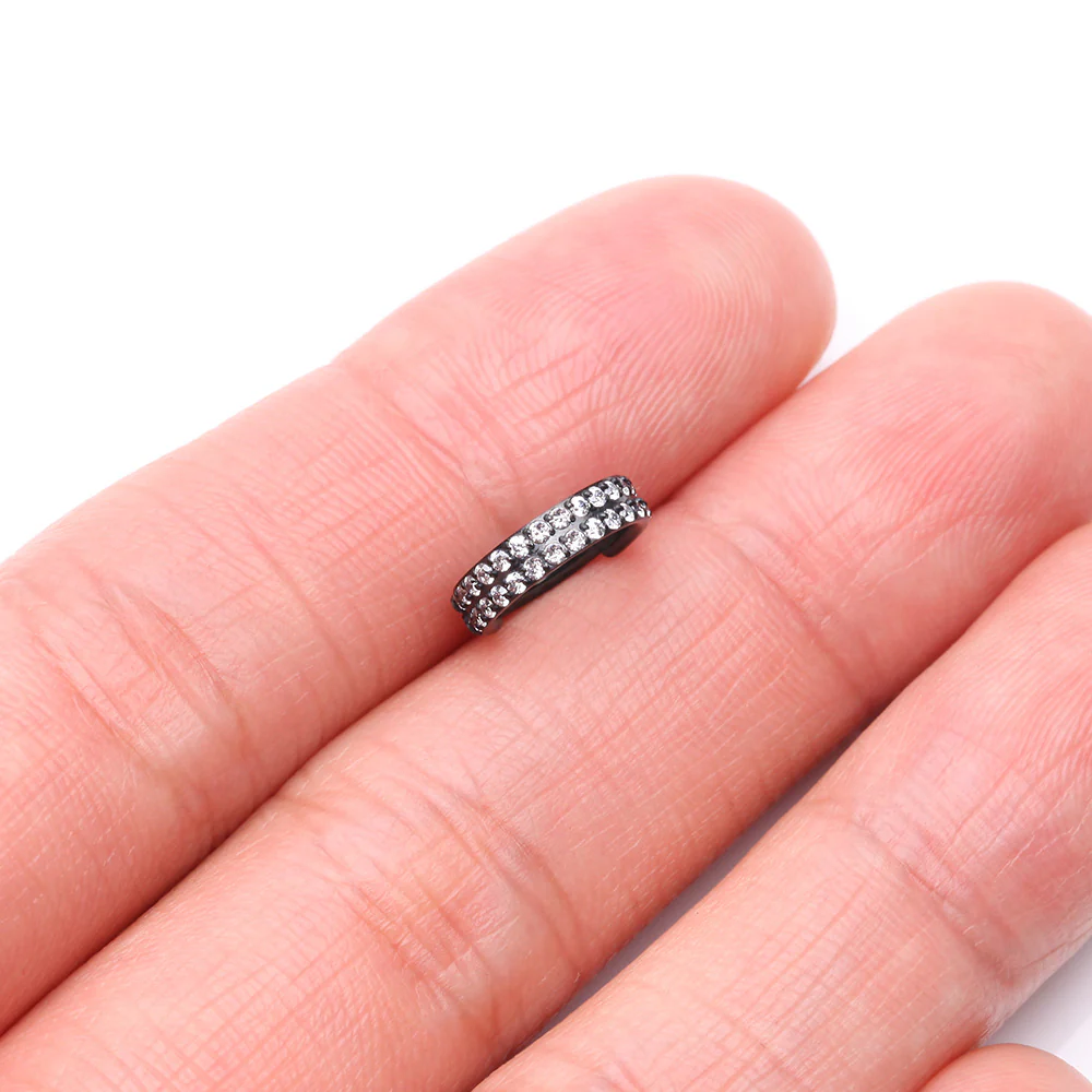 Implant Grade Titanium Blackline Double Lined Gems Seamless Clicker Hoop Ring - Image 3