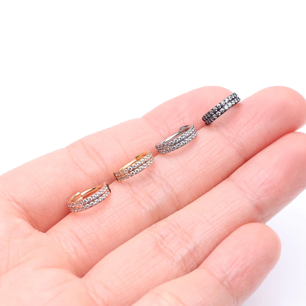 Implant Grade Titanium Blackline Double Lined Gems Seamless Clicker Hoop Ring - Image 4