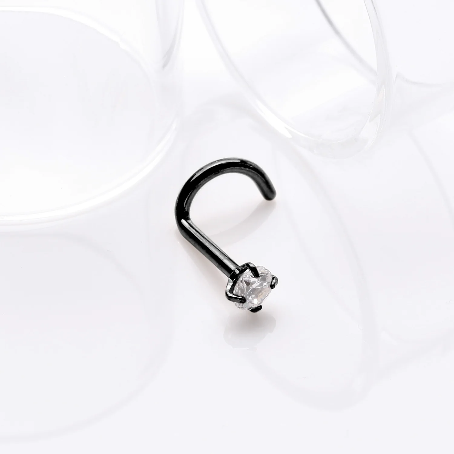 Implant Grade Titanium Blackline Gem Sparkle Prong Set Top Nose Screw Ring - Image 2