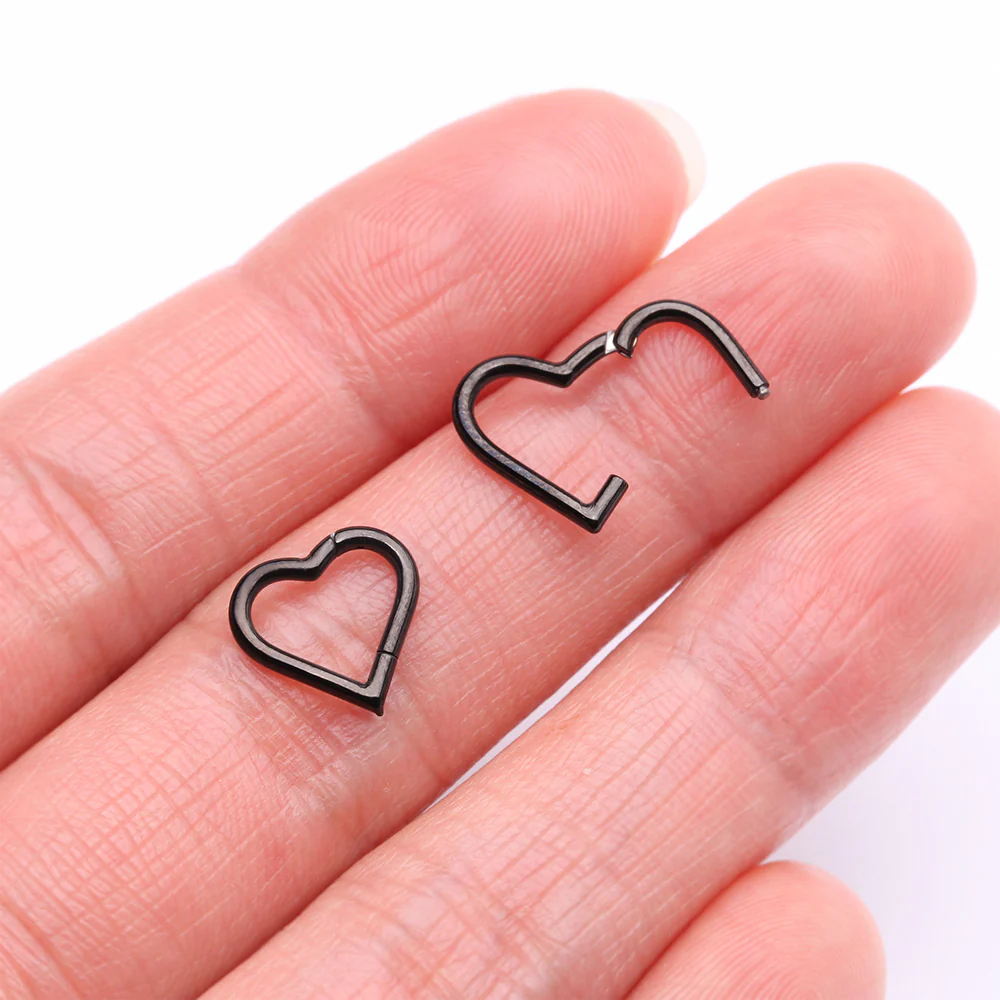 Implant Grade Titanium Blackline Heart Basic Geometric Clicker Hoop Ring - Image 3