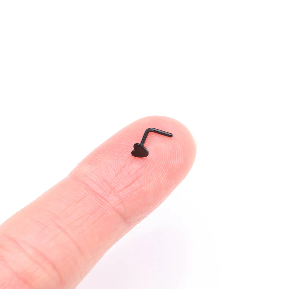 Implant Grade Titanium Blackline Heart Icon L-Shaped Nose Ring - Image 3