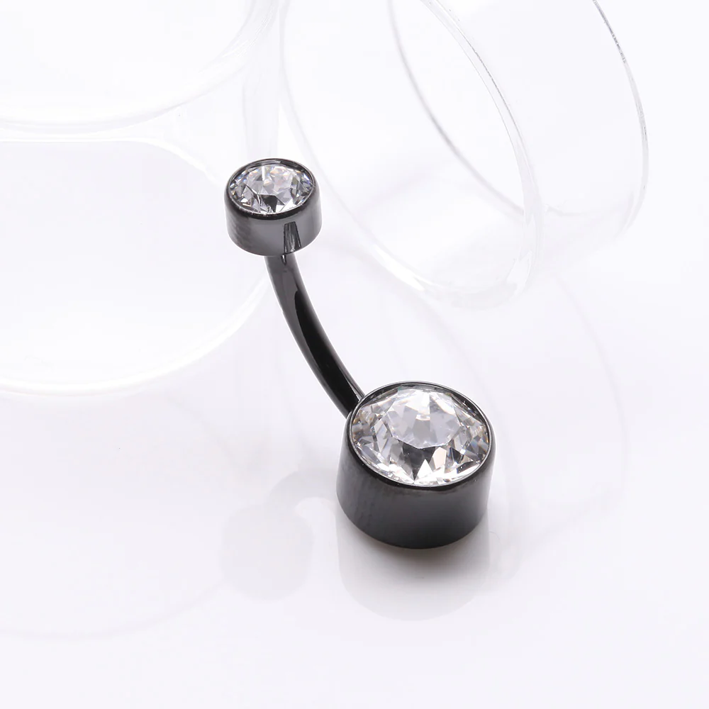 Implant Grade Titanium Blackline Internally Threaded Bezel Set Gem Belly Button Ring - Image 3