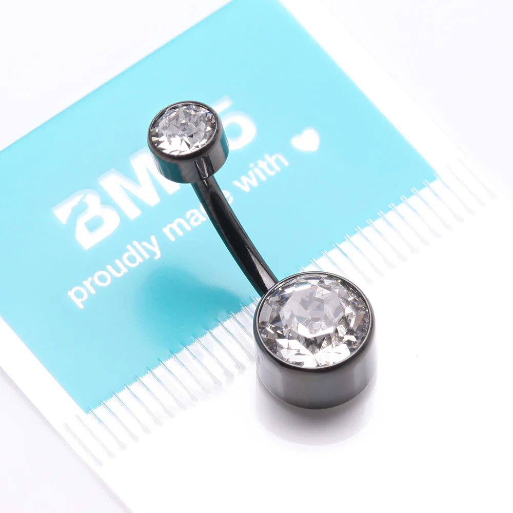 Implant Grade Titanium Blackline Internally Threaded Bezel Set Gem Belly Button Ring - Image 5