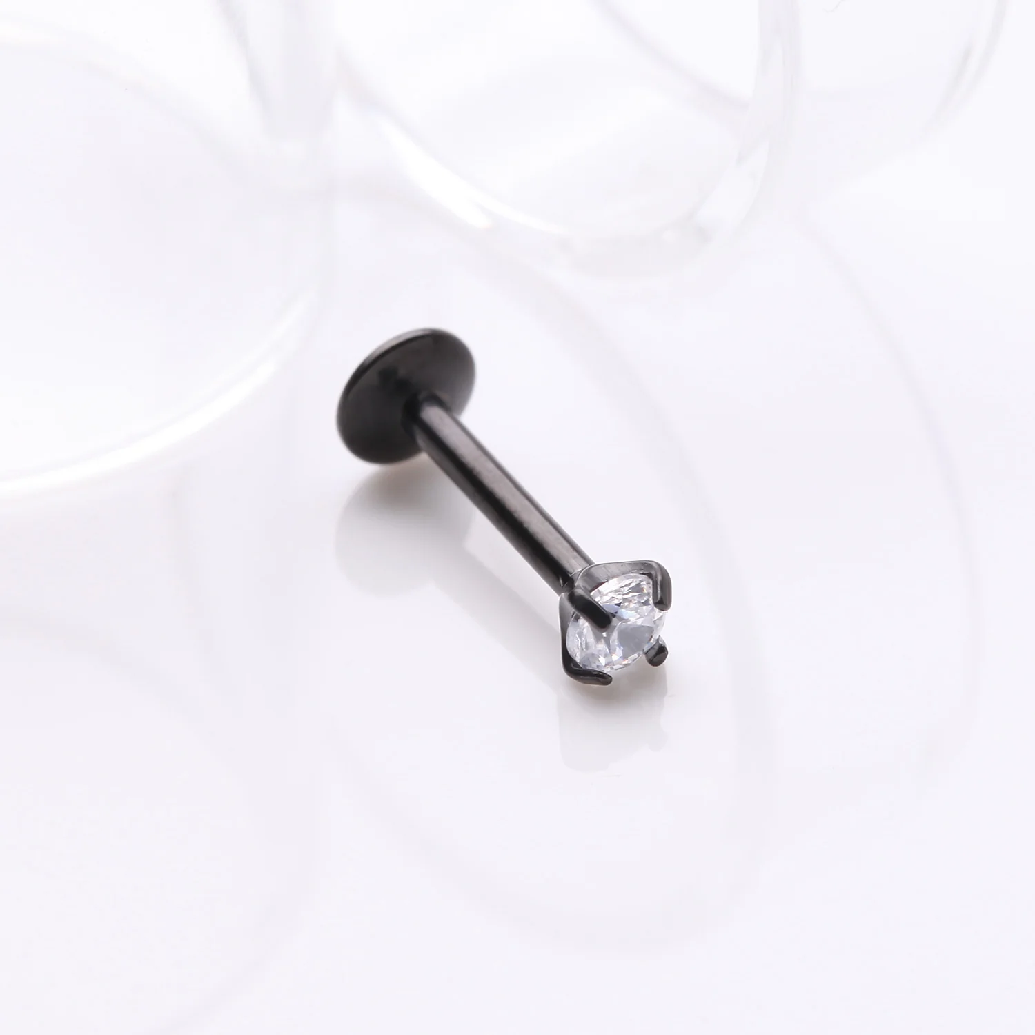 Implant Grade Titanium Blackline Internally Threaded Gem Sparkle Prong Set Labret - Image 2