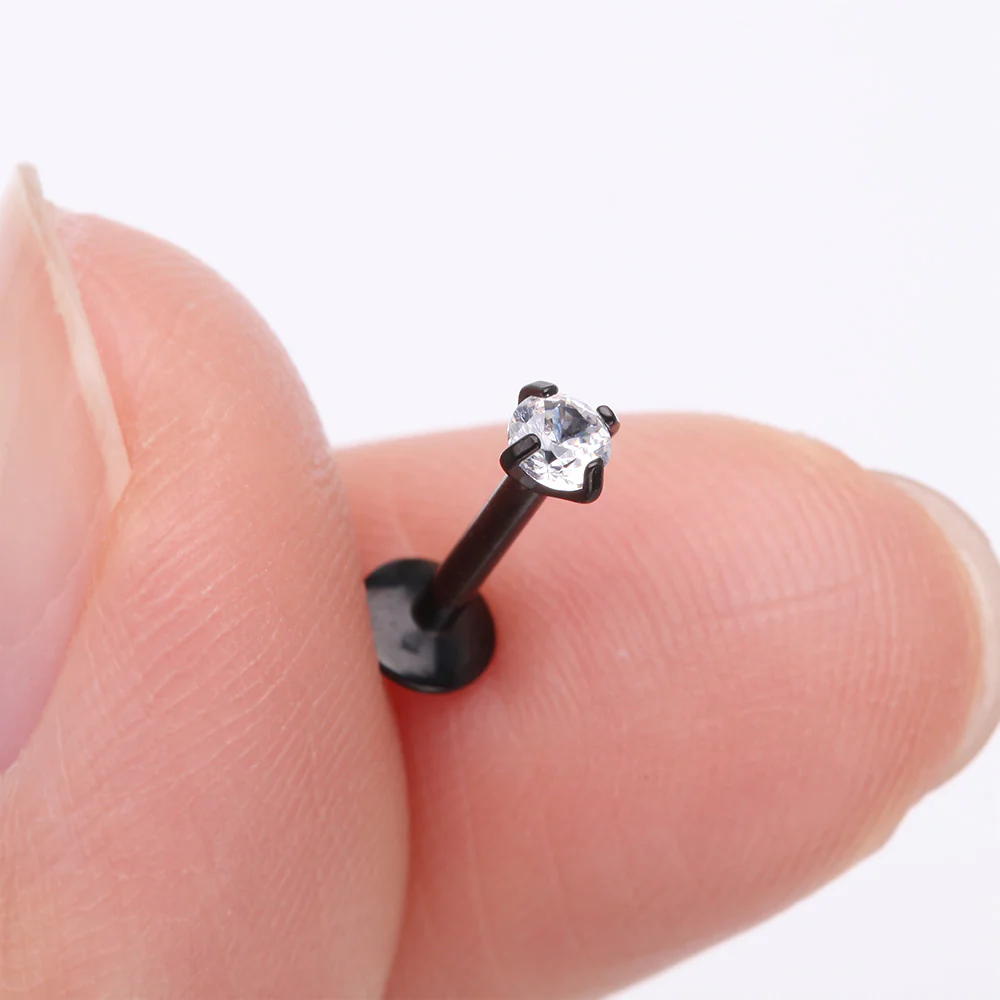 Implant Grade Titanium Blackline Internally Threaded Gem Sparkle Prong Set Labret - Image 3
