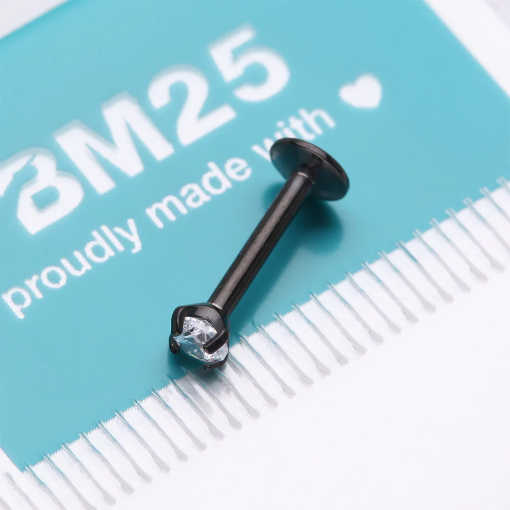 Implant Grade Titanium Blackline Internally Threaded Gem Sparkle Prong Set Labret - Image 4
