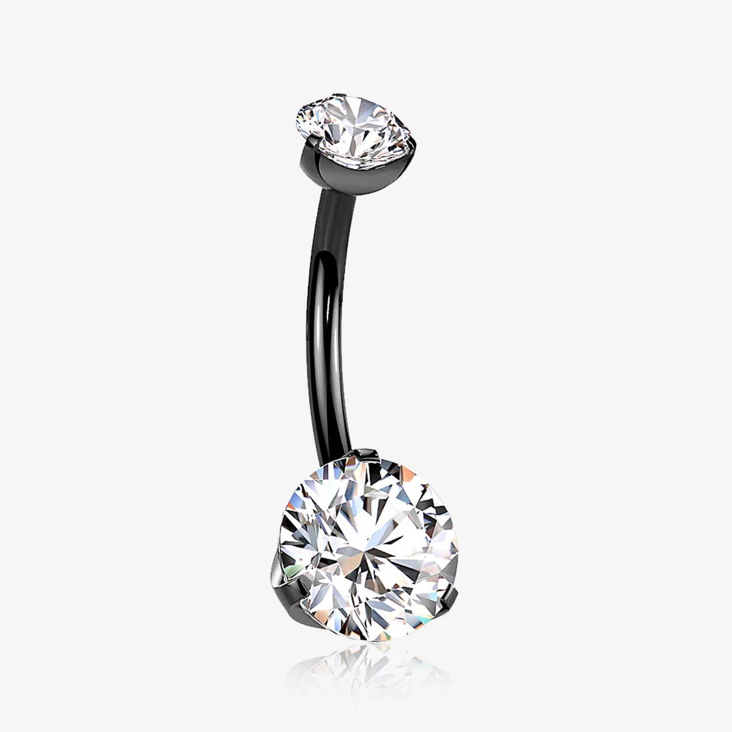 Implant Grade Titanium Blackline Internally Threaded Prong Set Belly Button Ring